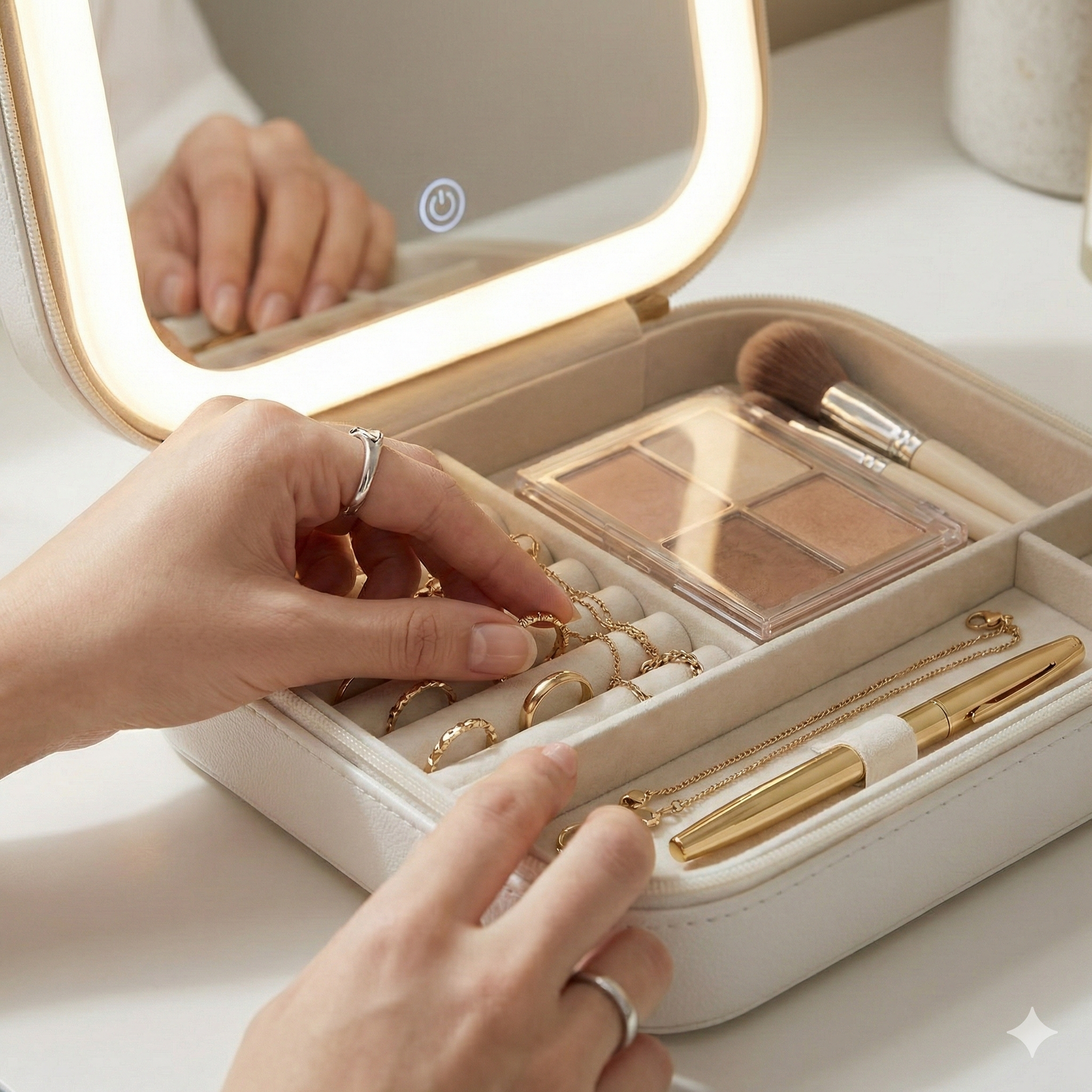 White Jewelry Box with LED Mirror
