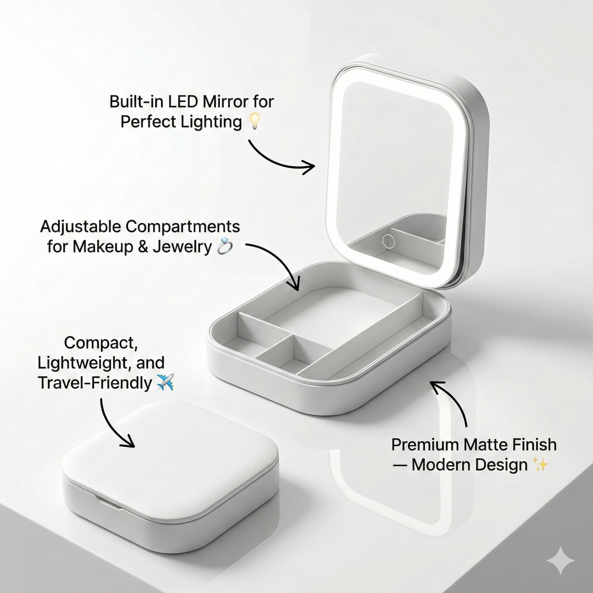White Jewelry Box with LED Mirror