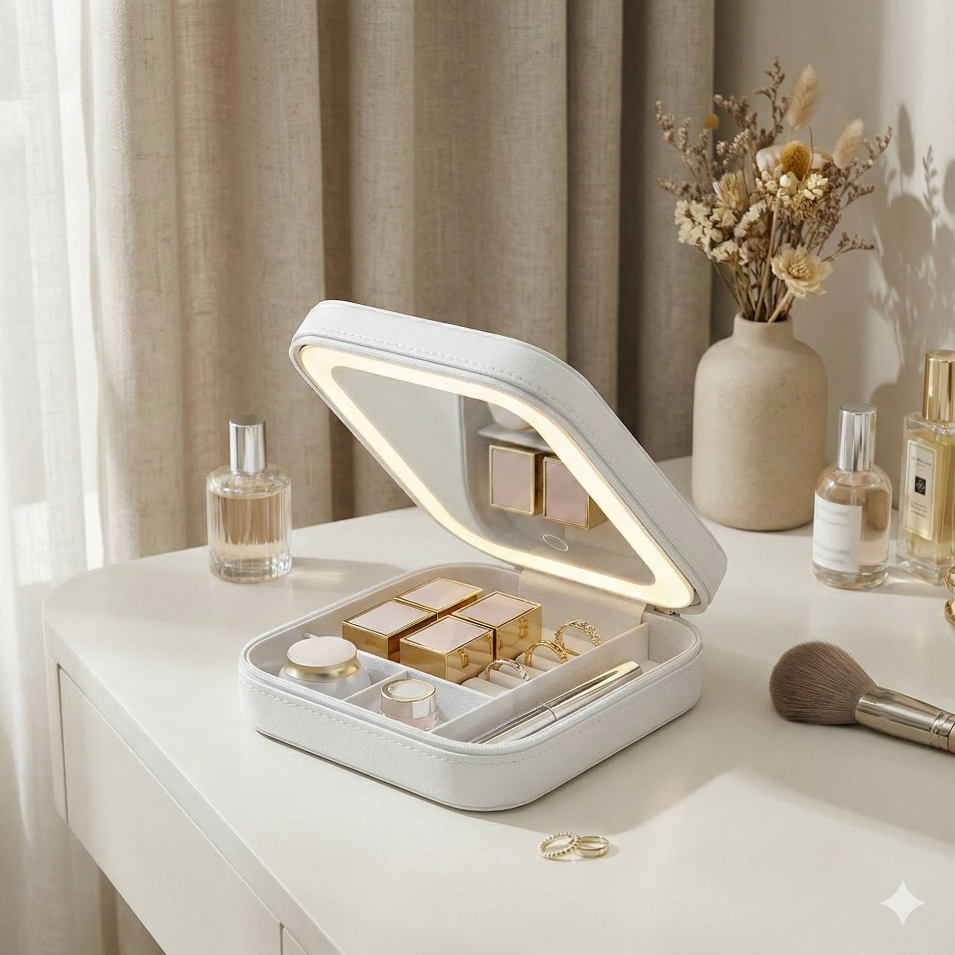 White Jewelry Box with LED Mirror