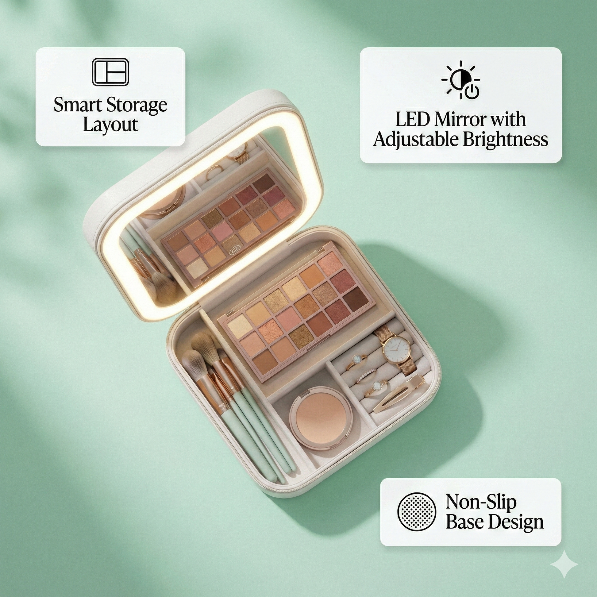 White Jewelry Box with LED Mirror